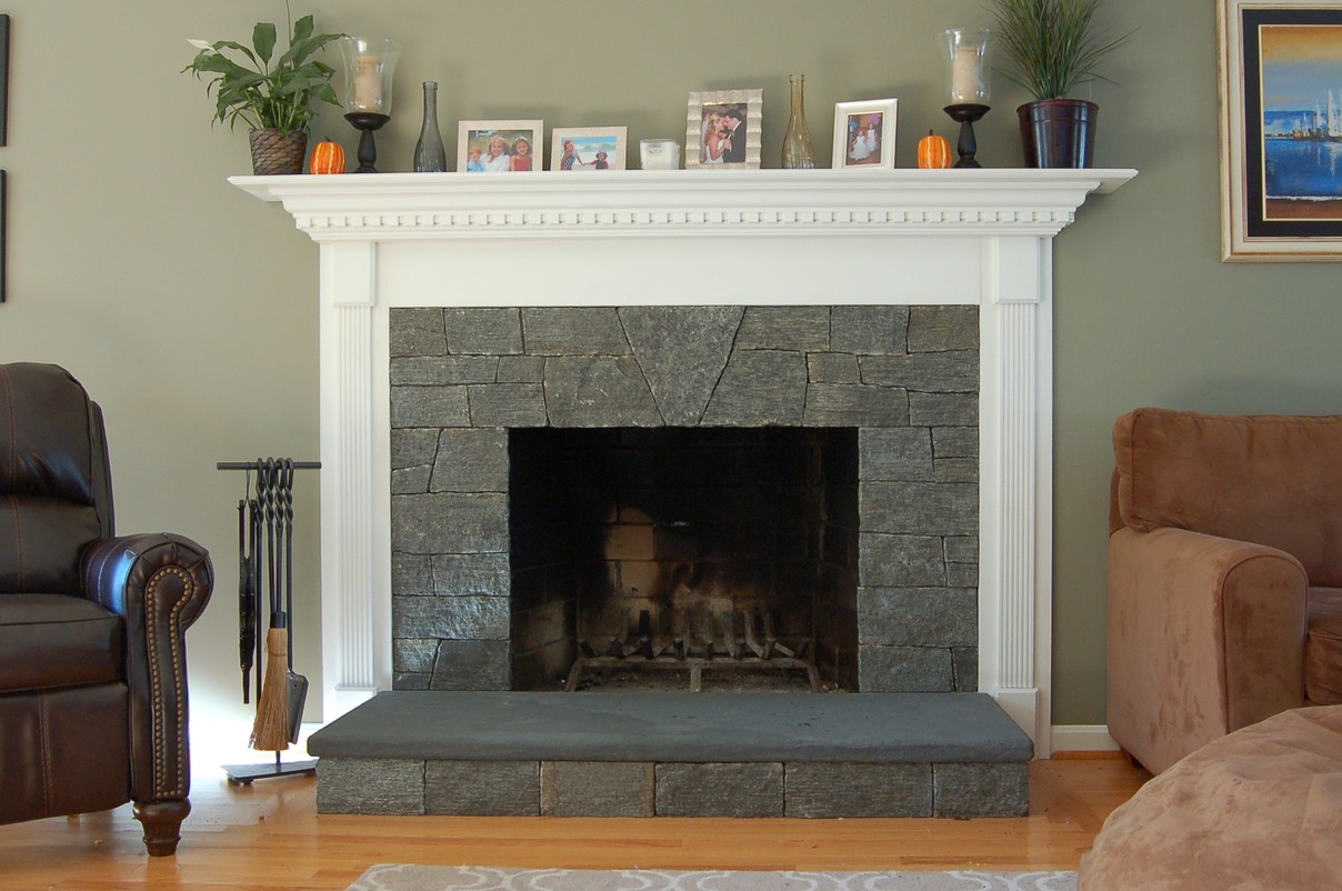 Granite veneer fireplace in Beverly,MA.