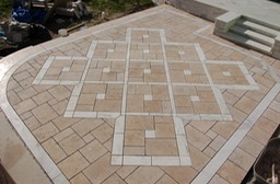 Travertine and Vermont Danby marble floor design